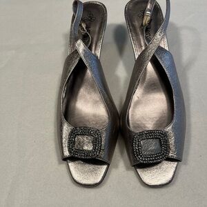 J. Renee Taupe Metallic Elegant Silver Women's Slingback Shoes